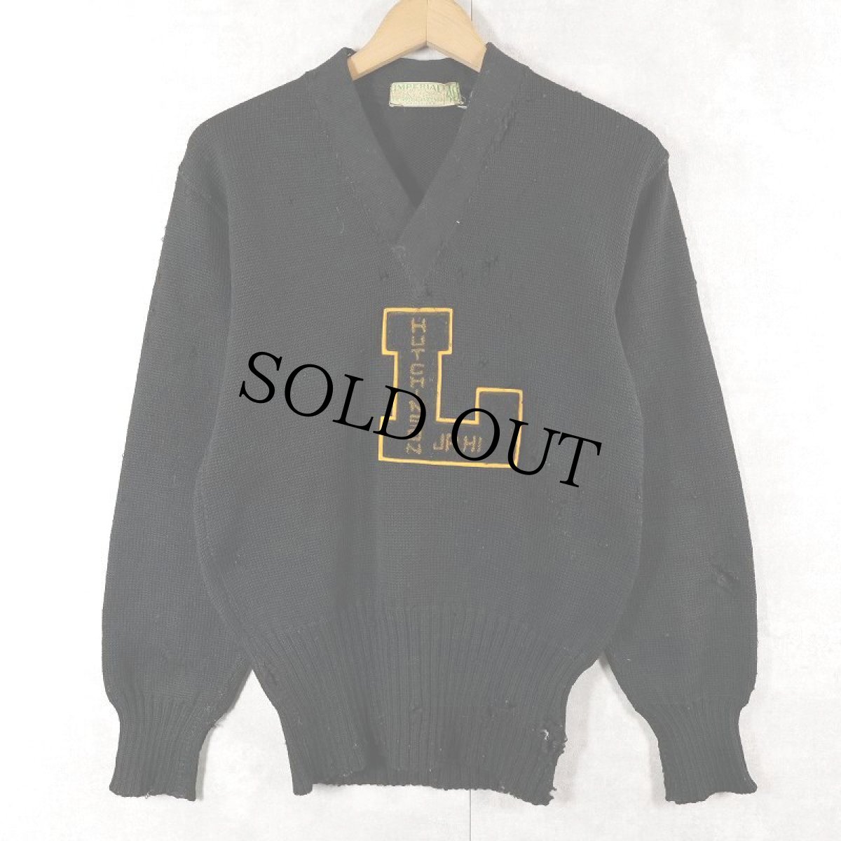 画像1: 〜50's IMPERIAL ウール レタードニットセーター BLACK SIZE40 (1)