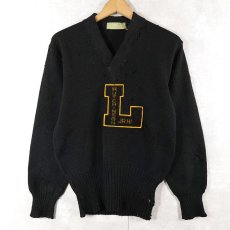 画像1: 〜50's IMPERIAL ウール レタードニットセーター BLACK SIZE40 (1)