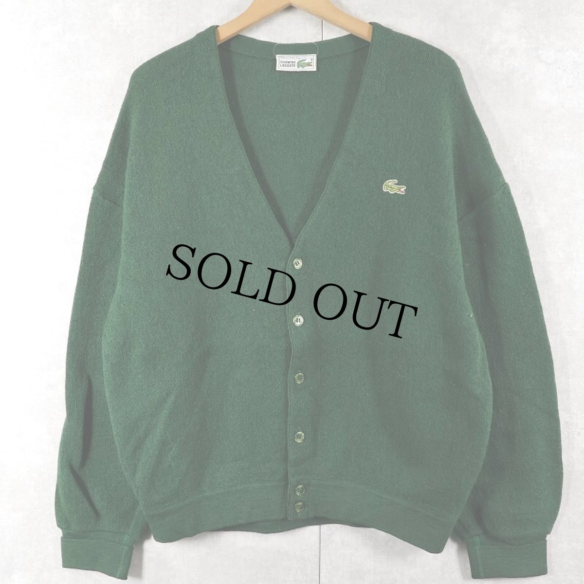 画像1: 70〜80's CHEMISE LACOSTE FRANCE製 ロゴ刺繍 ウールニットカーディガン GREEN SIZE4 (1)