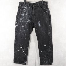 画像1: Levi's 505 ペンキペイント ブラックデニムパンツ W35 (1)