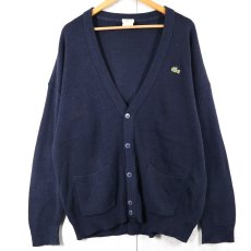 画像1: 90's LACOSTE FRANCE製 ロゴ刺繍 ウールニットカーディガン NAVY SIZE6 (1)