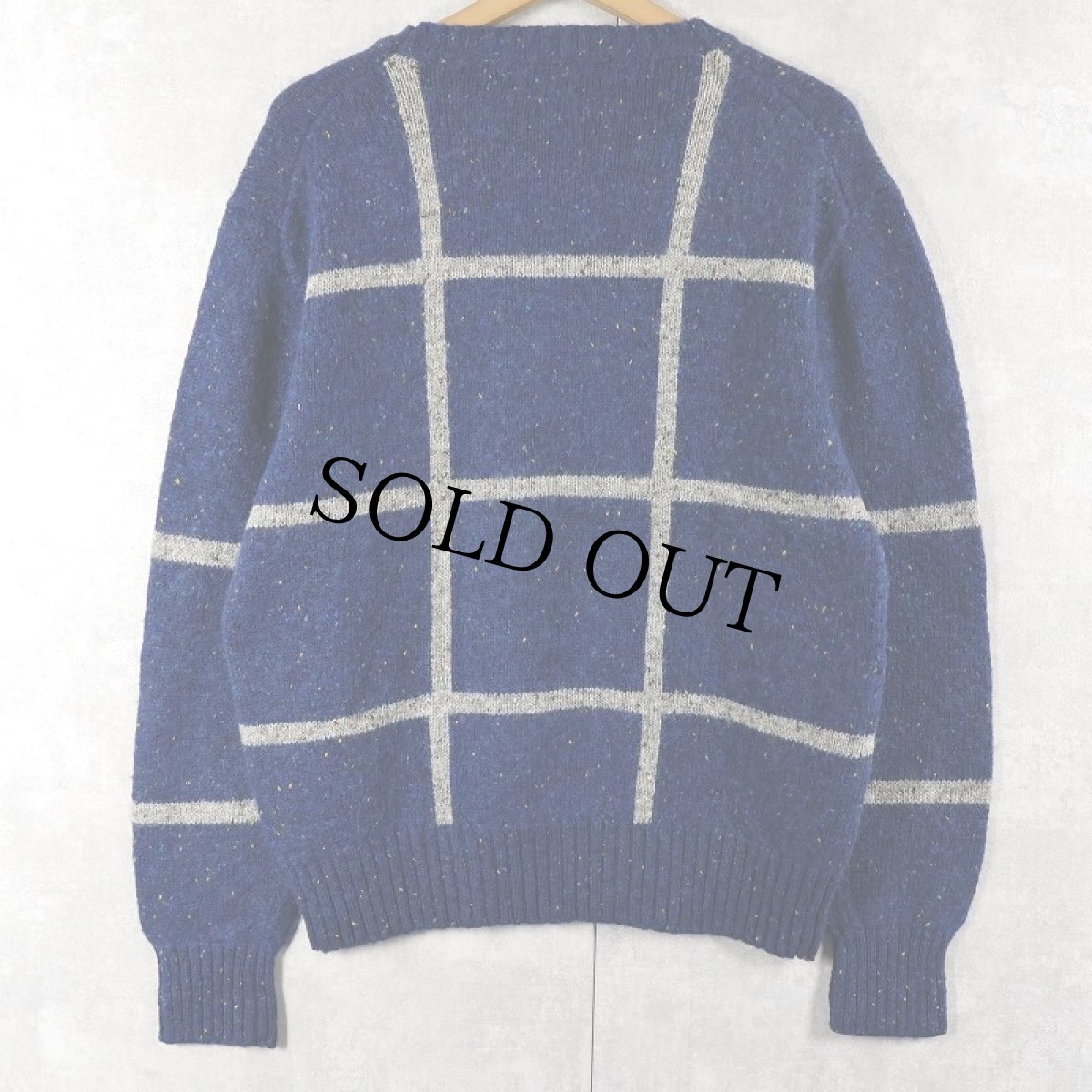 画像2: 80's PURITAN 格子柄 カラーネップ混 ウールニットセーター NAVY L (2)