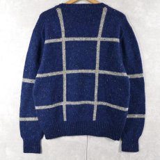 画像2: 80's PURITAN 格子柄 カラーネップ混 ウールニットセーター NAVY L (2)