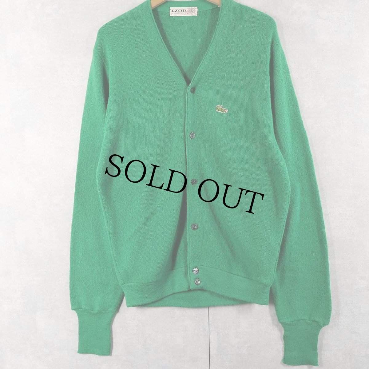 画像1: 70's IZOD OF LONDON LACOSTE ロゴ刺繍 アクリルニットカーディガン M (1)