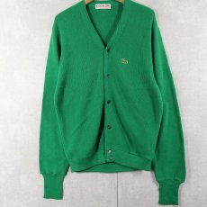 画像1: 70's IZOD OF LONDON LACOSTE ロゴ刺繍 アクリルニットカーディガン M (1)
