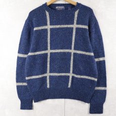 画像1: 80's PURITAN 格子柄 カラーネップ混 ウールニットセーター NAVY L (1)