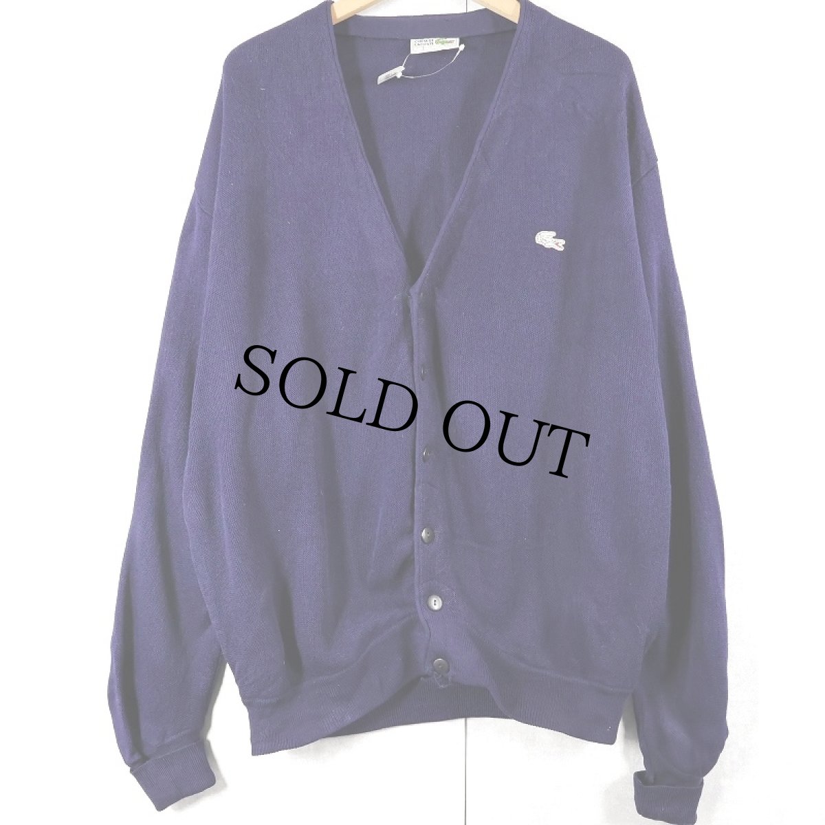 画像1: 70〜80's CHEMISE LACOSTE SPAIN製 ロゴ刺繍 ウールニットカーディガン NAVY (1)