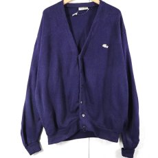 画像1: 70〜80's CHEMISE LACOSTE SPAIN製 ロゴ刺繍 ウールニットカーディガン NAVY (1)