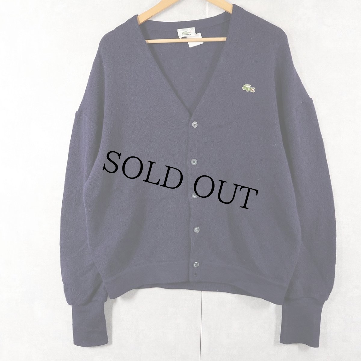 画像1: 90's LACOSTE FRANCE製 ロゴ刺繍 ウールニットカーディガン NAVY SIZE5 (1)