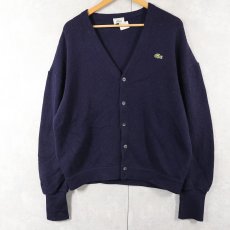 画像1: 90's LACOSTE FRANCE製 ロゴ刺繍 ウールニットカーディガン NAVY SIZE5 (1)