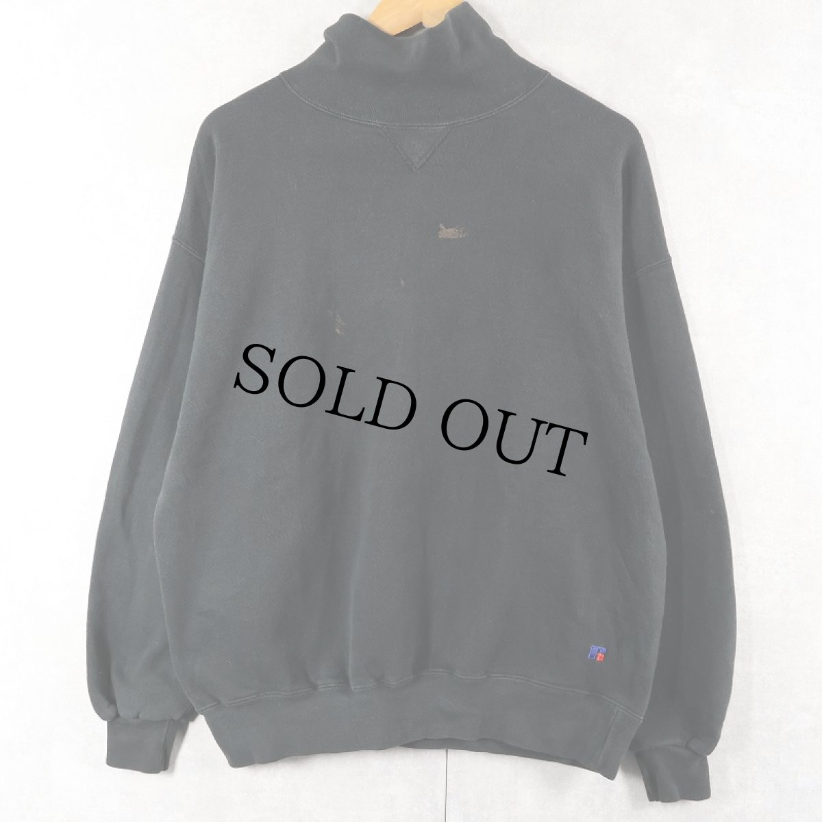 画像1: 90's RUSSELL ATHLETIC USA製 "HIGH COTTON" 前V タートルネックスウェット BLACK XXL (1)