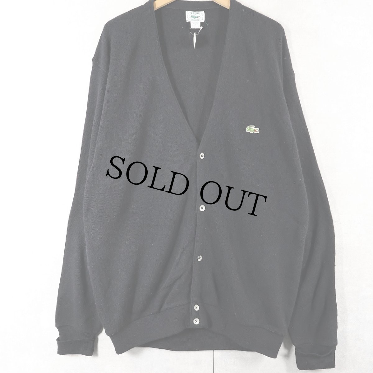 画像1: 80's IZOD LACOSTE USA製 ロゴ刺繍 アクリルニットカーディガン BLACK XL (1)