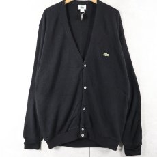 画像1: 80's IZOD LACOSTE USA製 ロゴ刺繍 アクリルニットカーディガン BLACK XL (1)