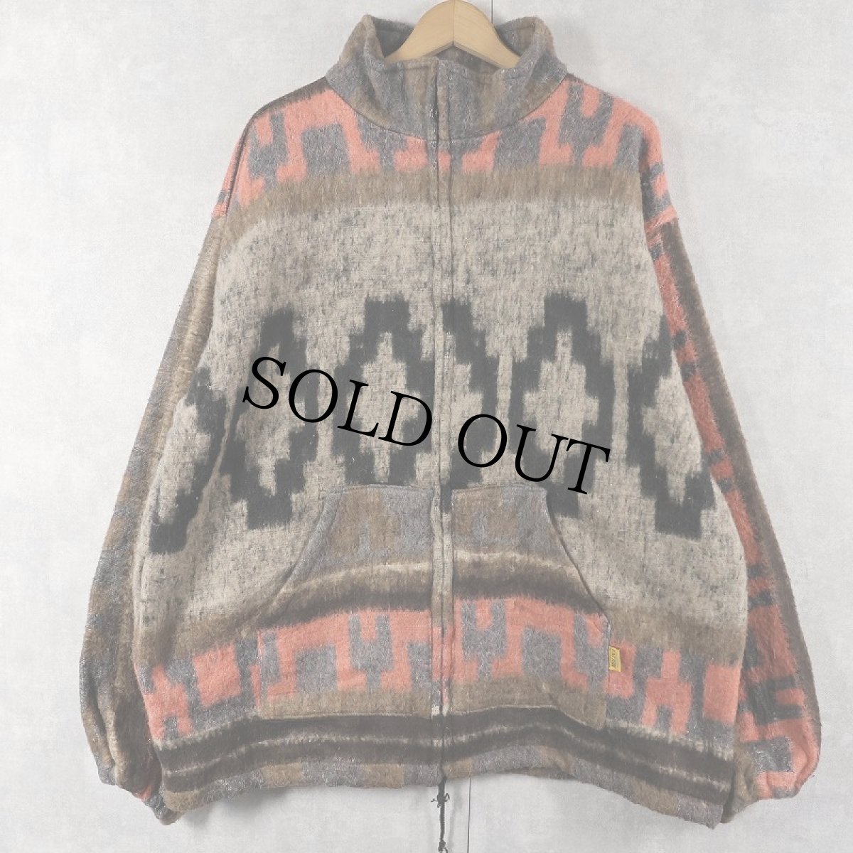 画像1: 〜90's MOLINA INDIAN DRAWIN ネイティブ柄 シャギーニットジャケット XL (1)