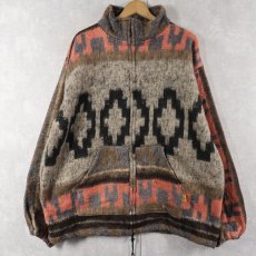 画像1: 〜90's MOLINA INDIAN DRAWIN ネイティブ柄 シャギーニットジャケット XL (1)