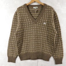 画像1: 70〜80's CHEMISE LACOSTE FRANCE製 総柄 Vネック ウールニットセーター SIZE4 (1)