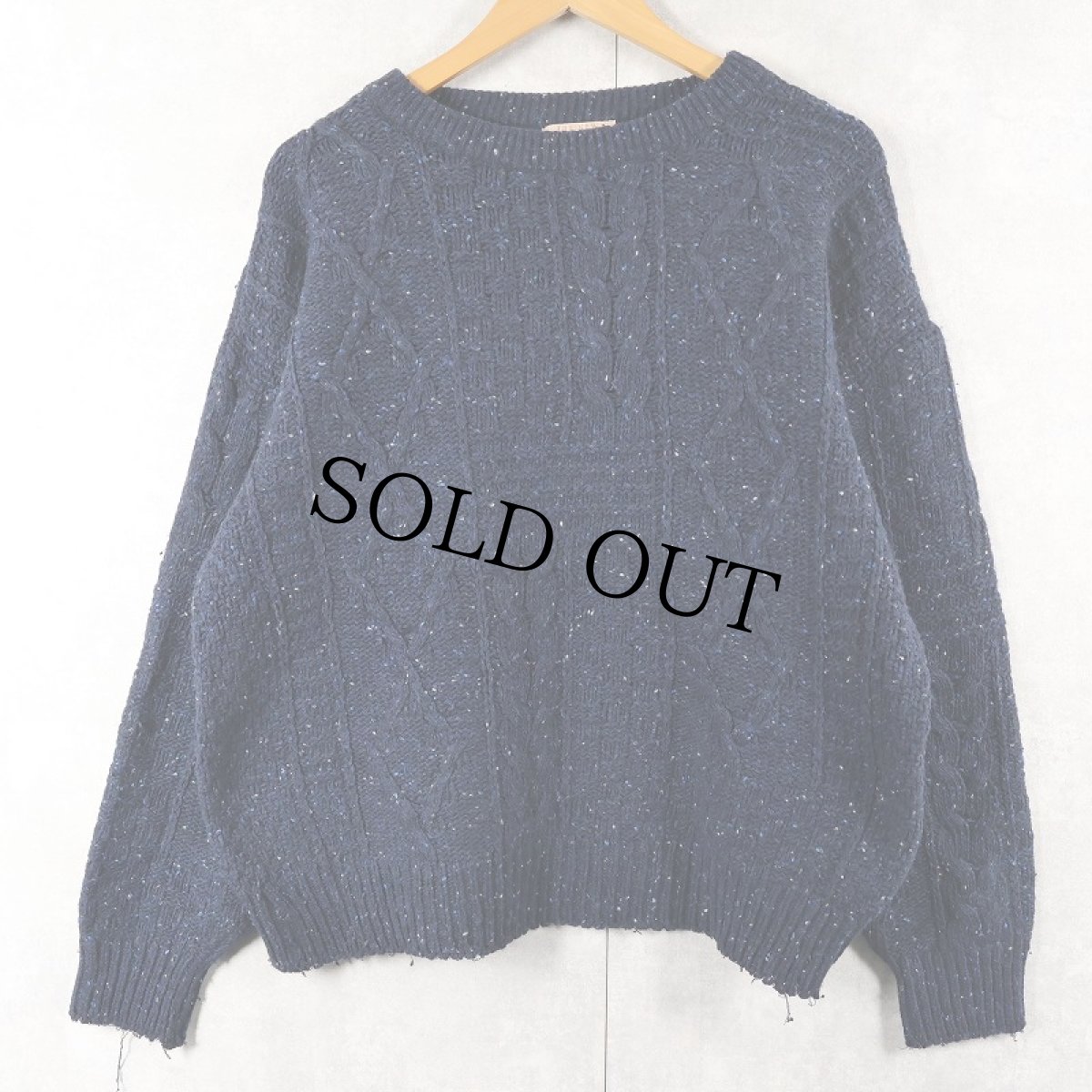 画像1: 90's〜 FOR SAIL カラーネップ混 ケーブルニットセーター NAVY (1)