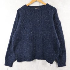 画像1: 90's〜 FOR SAIL カラーネップ混 ケーブルニットセーター NAVY (1)