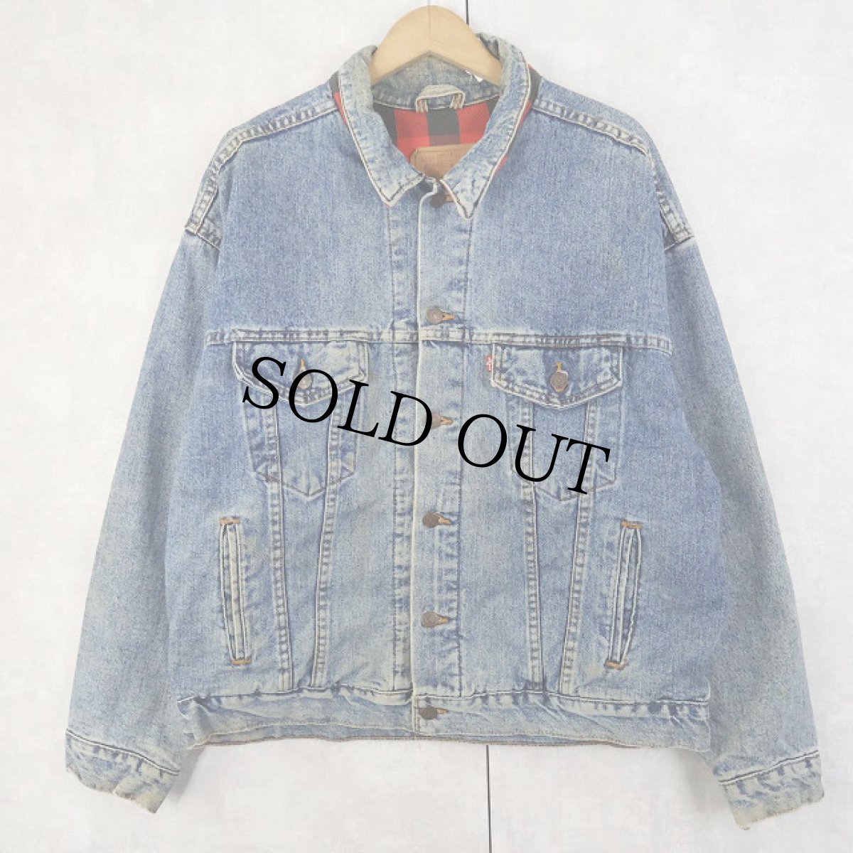 画像1: 90's Levi's 70417 USA製 チェック柄ライナー デニムジャケット L (1)