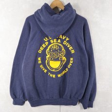 画像1: 80's Hanes USA製 "U.S.NAVY DEEP SEA DIVER" ラグランスウェットフーディー NAVY L (1)