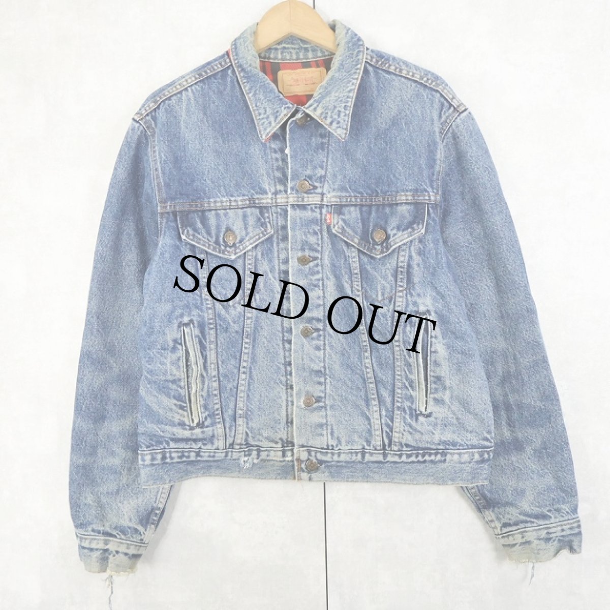 画像1: 80's Levi's 70411 USA製 チェック柄ライナー デニムジャケット L (1)