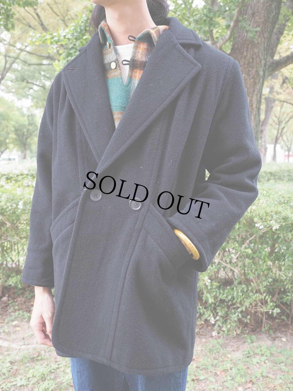 画像1: 80〜90's L.L.Bean ダブルブレスト ウールコート BLACK (1)