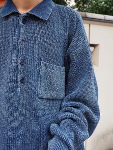 画像1: THE TERRITORY AHEAD USA製 ハーフボタン インディゴコットンニットセーター 2X (1)