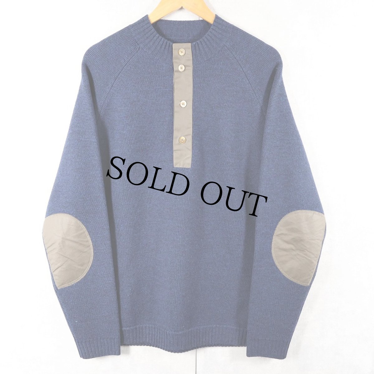 画像1: FILSON エルボーパッチ付き ヘンリーネック ウールニットセーター NAVY L (1)