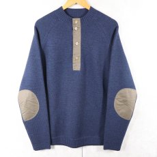 画像1: FILSON エルボーパッチ付き ヘンリーネック ウールニットセーター NAVY L (1)