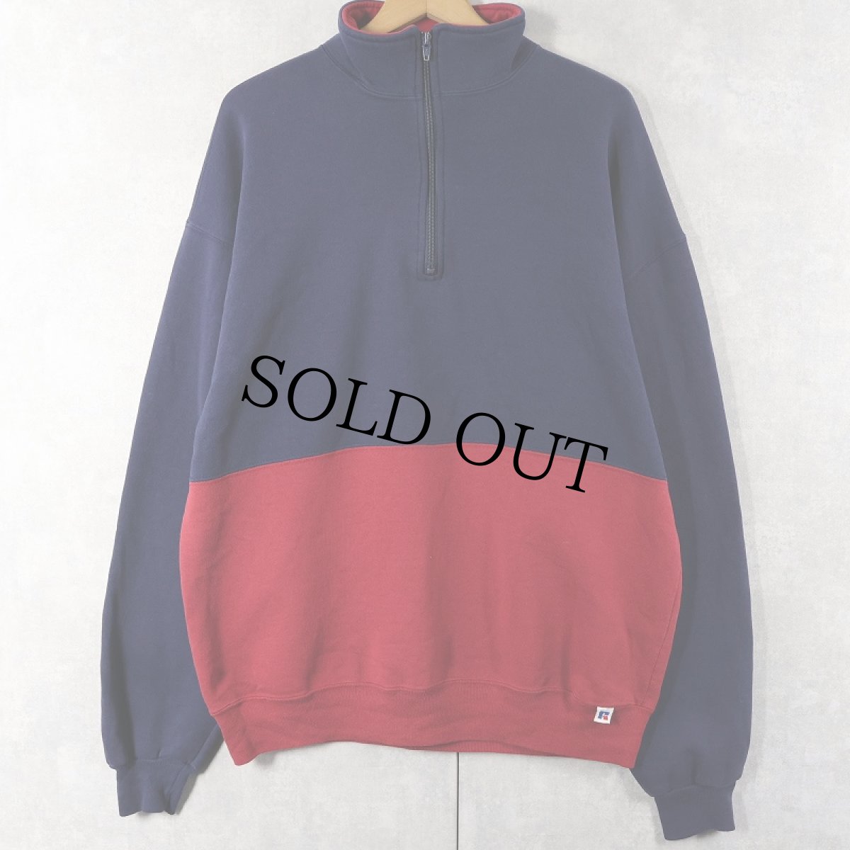 画像1: 90's RUSSELL ATHLETIC USA製 ハーフジップ 2トーンスウェット XL (1)