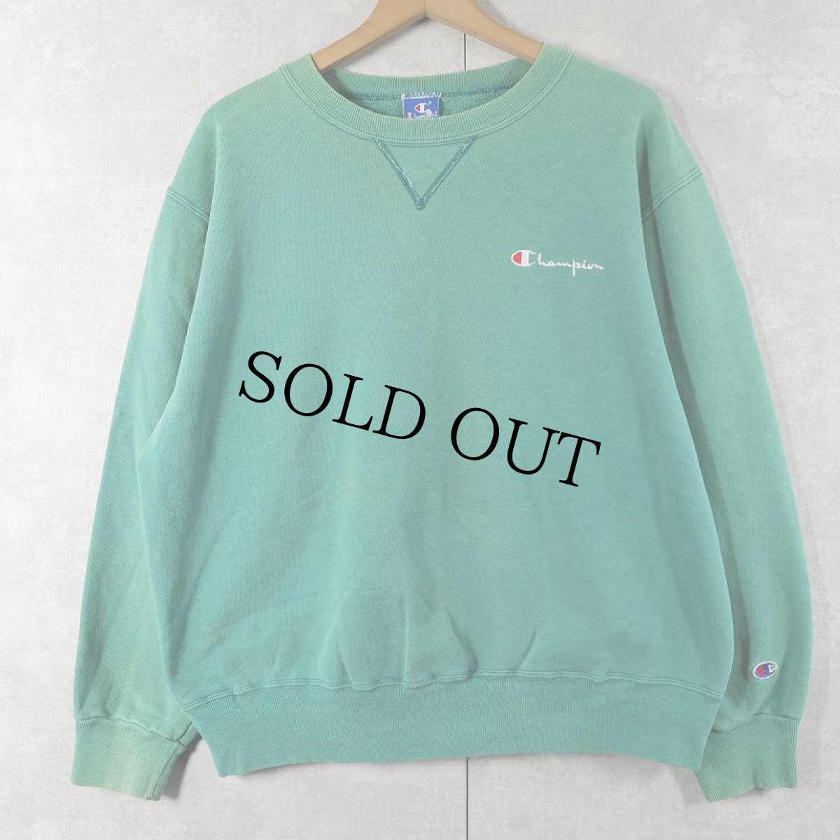 画像1: 80〜90's Champion 青刺繍タグ中期 USA製 ロゴ刺繍 前Vスウェット XL (1)