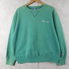画像1: 80〜90's Champion 青刺繍タグ中期 USA製 ロゴ刺繍 前Vスウェット XL (1)