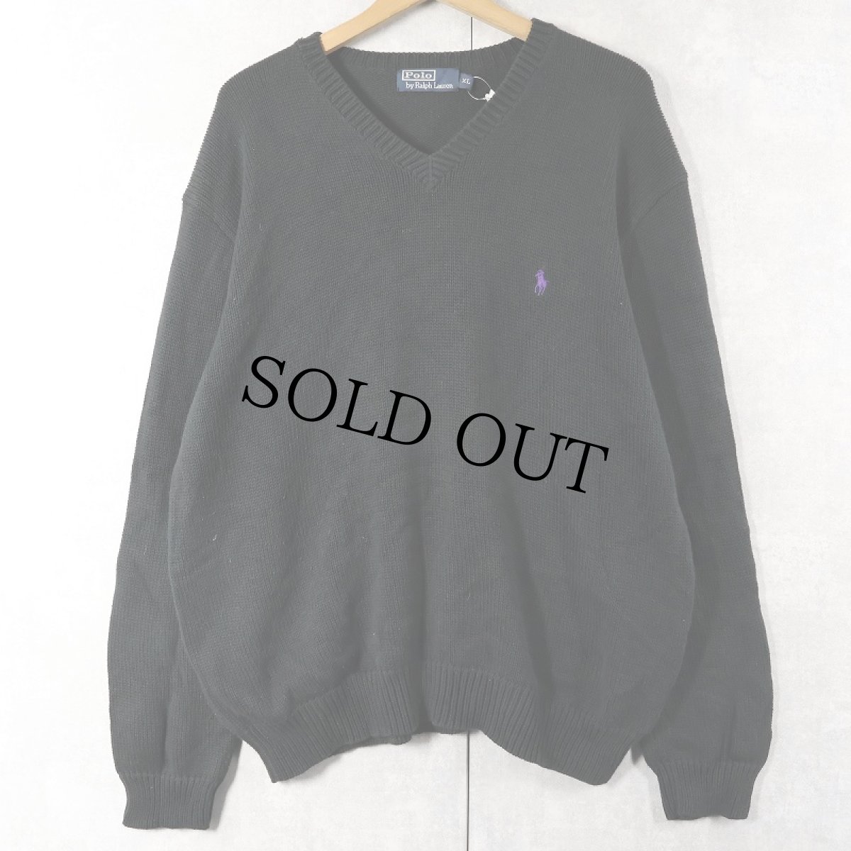画像1: POLO Ralph Lauren Vネック コットンニットセーター BLACK XL (1)