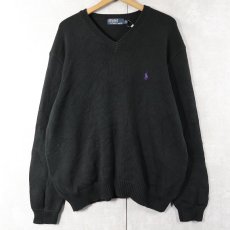 画像1: POLO Ralph Lauren Vネック コットンニットセーター BLACK XL (1)