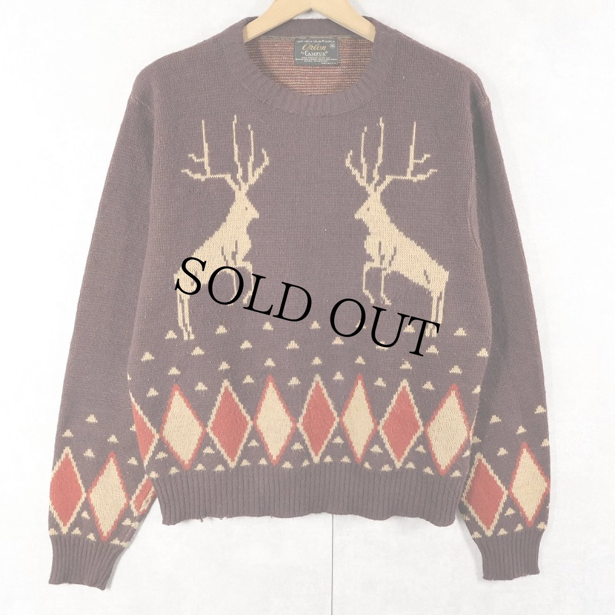 画像1: 60〜70's Orlon by CAMPUS USA製 トナカイ柄 ジャガードアクリルニットセーター XL (1)