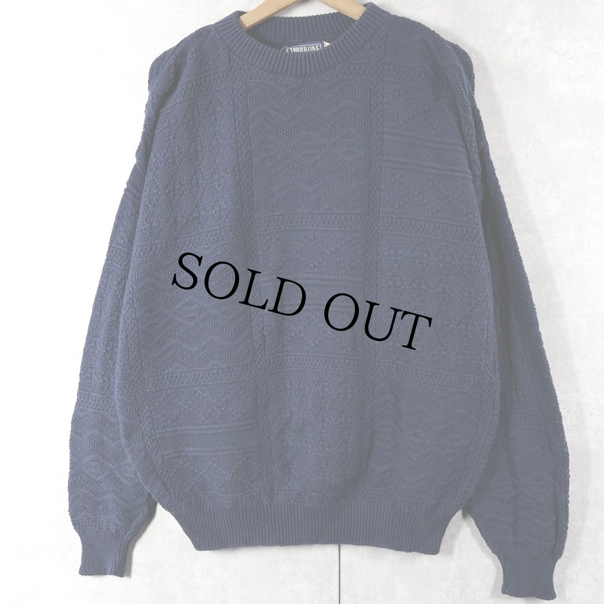 画像1: 90's CURRIER COVE USA製 柄編み コットンニットセーター M (1)