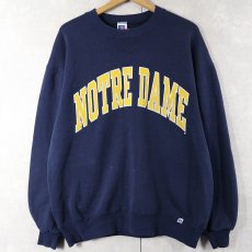 画像1: 90's RUSSELL ATHLETIC USA製 "NOTRE DAME" 前V プリントスウェット NAVY L (1)