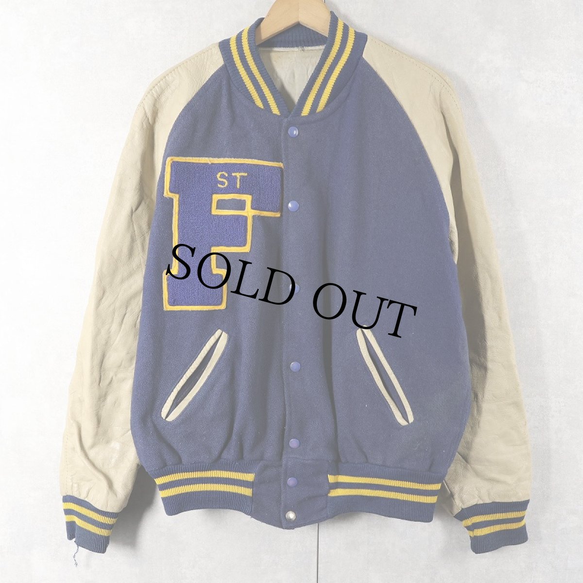 画像1: 70〜80's パッチ付き ウール×レザー スタジャン (1)