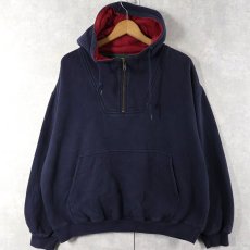 画像1: 90's ORVIS ハーフジップ スウェットフーディー NAVY L (1)