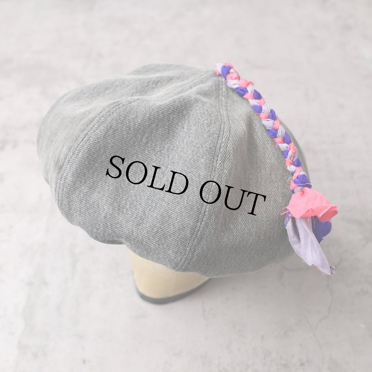 画像1: little original "black denim patch work beret silk tassel" Remake beret (1)
