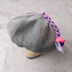画像1: little original "black denim patch work beret silk tassel" Remake beret (1)