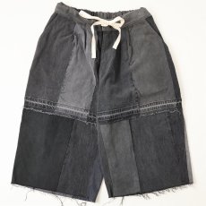 画像1: little original "vintage black denim patch work 2tac wide jorts" Remake Denim Shorts (1)