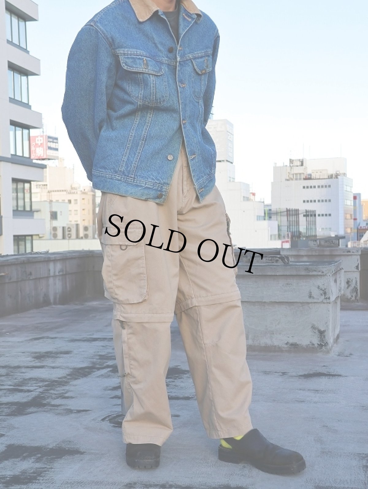 画像1: Vorth Crest 2WAYデザイン ドッキング ポリエステル×コットンカーゴパンツ W34-36 (1)