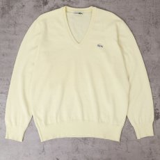 画像1: 70's CHEMISE LACOSTE FRANCE製 ロゴ刺繍 Vネック ウールニットセーター SIZE5 (1)