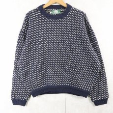 画像1: 80〜90's Roots バーズアイ柄 ウールニットセーター NAVY XL (1)