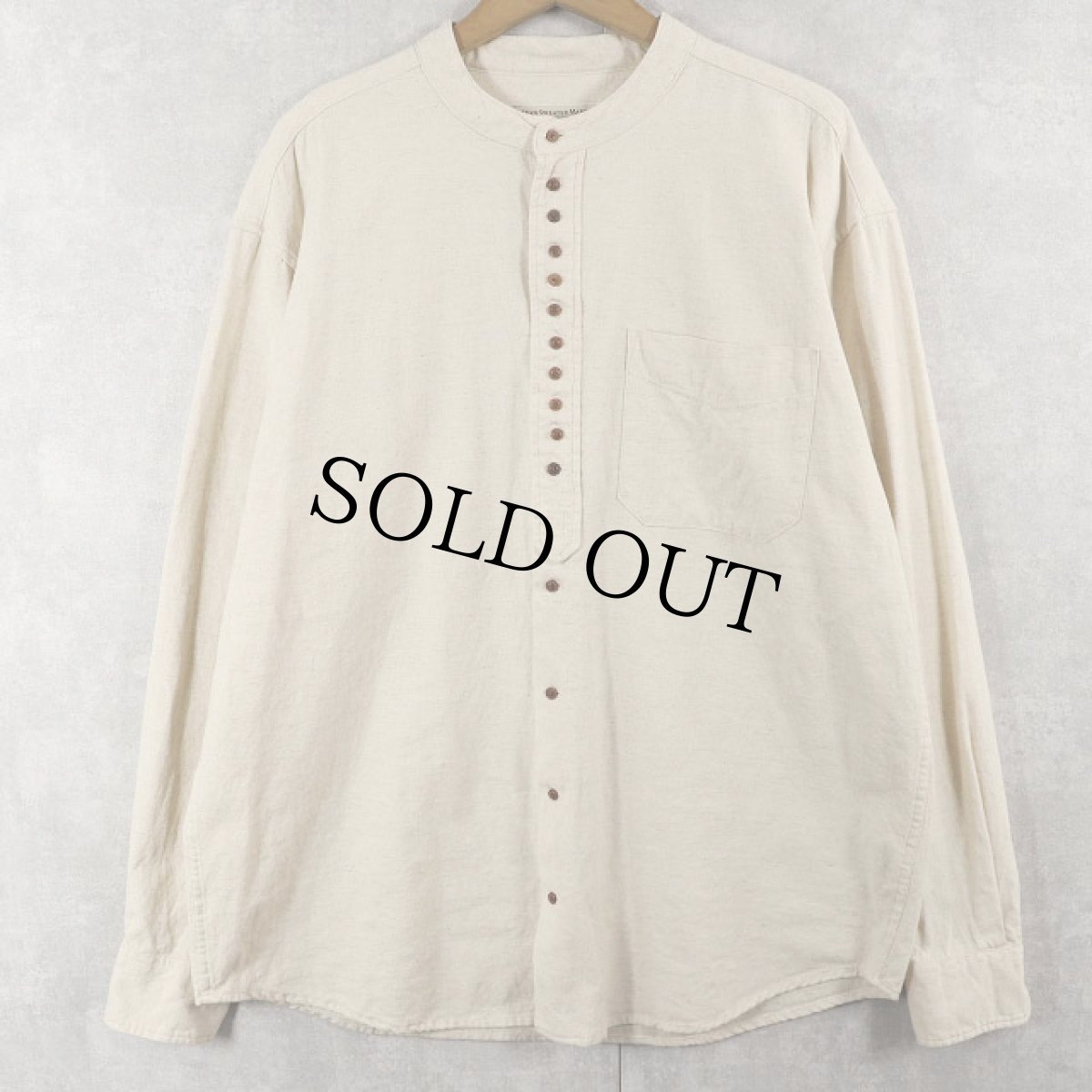 画像1: ARAN SWEATER MARKET バンドカラー コットンシャツ M (1)