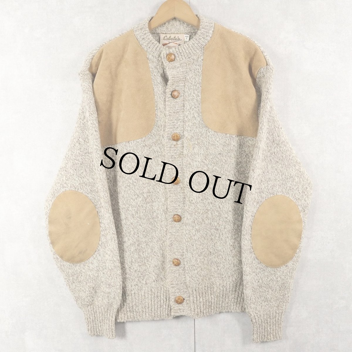 画像1: 90's Cabela's スエードレザーパッチ付き ウールニットセーター L (1)