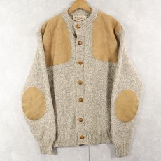 画像1: 90's Cabela's スエードレザーパッチ付き ウールニットセーター L (1)