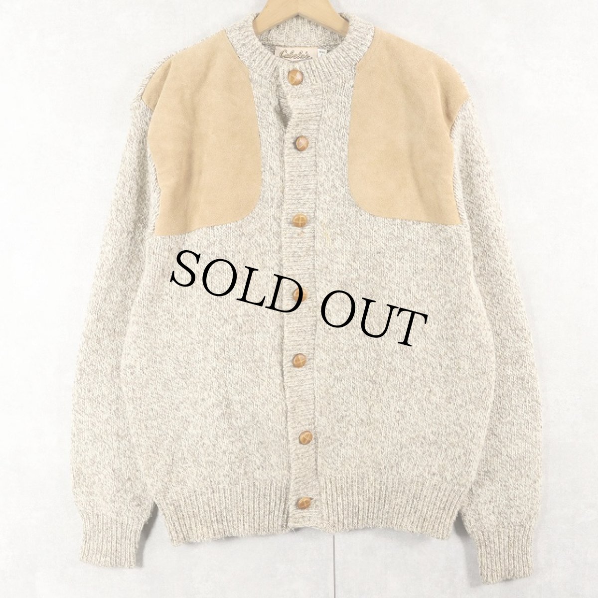 画像2: 90's Cabela's スエードレザーパッチ付き ウールニットセーター L (2)