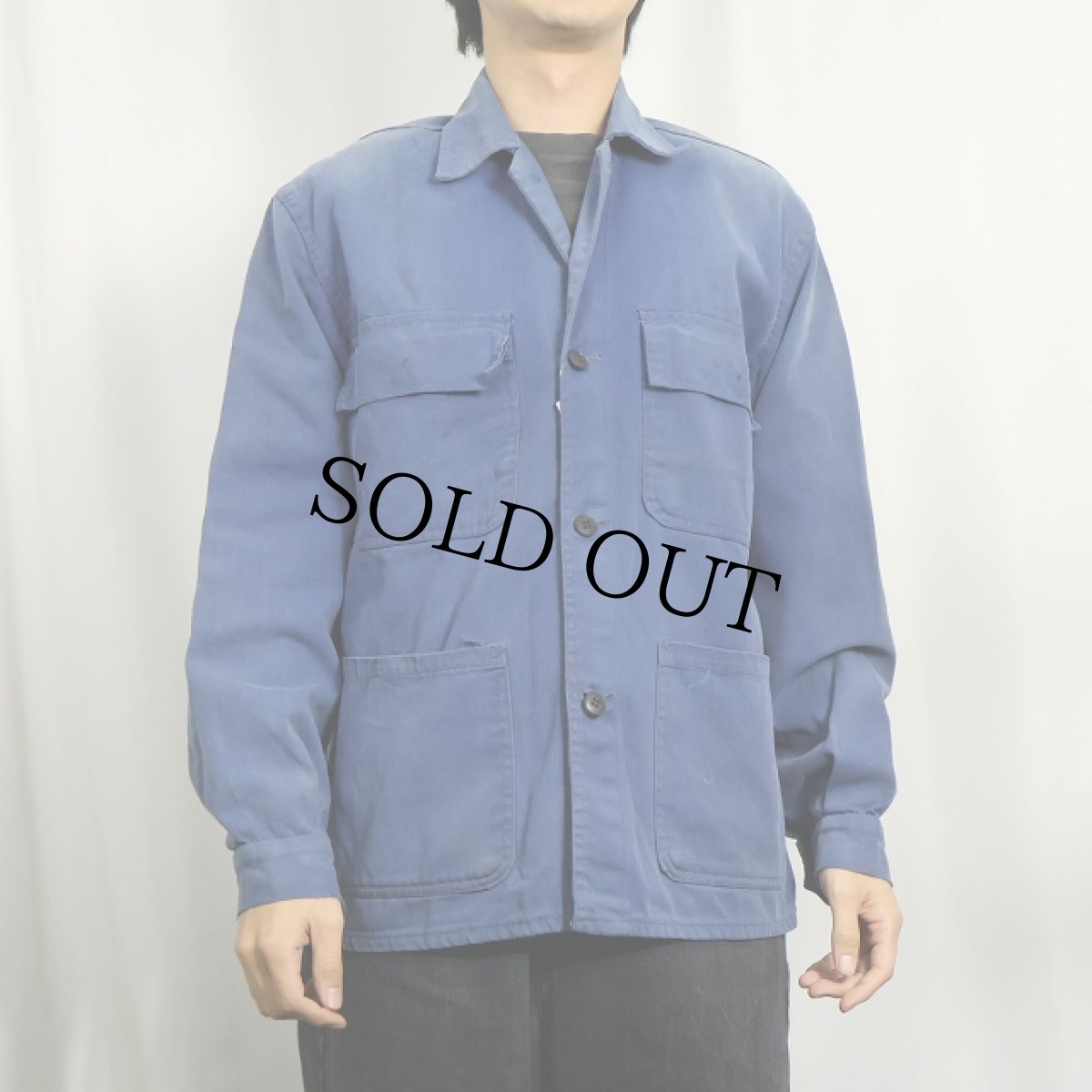 画像2: 70's〜 EURO コットンツイル ワークカバーオール (2)